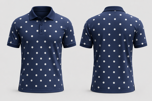 เสื้อโปโลผู้ชายสีน้ำเงินกรมท่าลายจุดสีขาว ขอบสีดำเรียบหรู แขนสั้น ผ้าฝ้ายลำลอง เสื้อกอล์ฟ เสื้อฤดูร้อน - Product Image 2