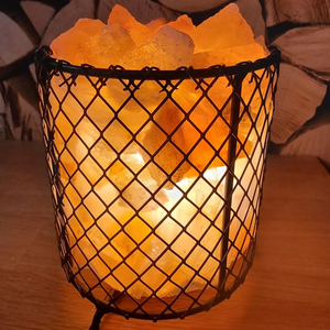 Cesta de artesanía de sal de roca del Himalaya, lámpara de hierro forjado con Material orgánico de aire que brilla intensamente en todo el mundo, cuenco con servicio OEM - Product Image 5