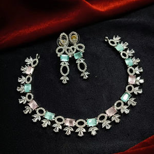 ENSEMBLE DE COLLIER DE MARIÉE EN DIAMANT AMÉRICAIN ET BOUCLES D'OREILLES CLASSIQUES ET DE HAUTE QUALITÉ ENSEMBLE DE BIJOUX DE MARIAGE POUR FEMMES DE STYLE CLASSIQUE - Product Image 1