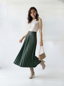 High Waist Pleated Midi <b>Skirt</b> Women Solid Color A-line Pleated Lady <b>Skirt</b> for <b>Office</b> and Daily Wear - Product Image 4