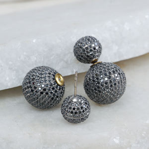 Pendientes de bola de Plata de Ley 925 y oro de 14 quilates, joyería de diseño oxidado, con diamantes de pavé negro, Unisex - Product Image 2