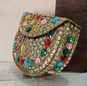 Sac à main vintage en mosaïque de verre et de laiton, sac à main ovale artisanal traditionnel indien pour mariage, art populaire, Feng Shui, artisanat de rêve, Inde - Product Image 5