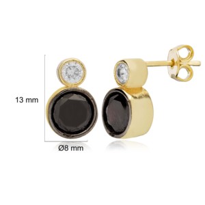 Boucles d'oreilles clous rondes en zircon noir, fabrication artisanale turque, bijoux en argent sterling 925, vente en gros - Product Image 2