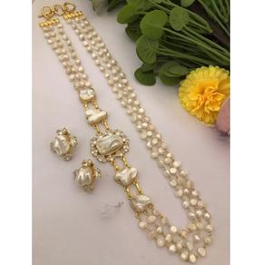 Conjunto de Collar y Aretes de Perlas Auténticas de la Mejor Calidad, Estilo Antiguo, para Fiestas y Eventos, Colección para Mujer - Product Image 1