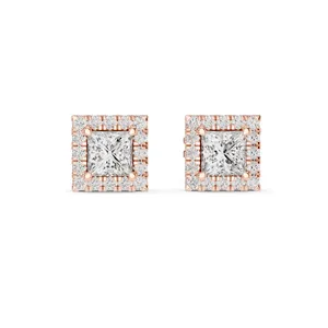 Pendientes de Diamante de Laboratorio con Corte Princesa de 1.288 CT, Claridad VVS-VS EF, Oro de 18KT, 14KT, 10KT y Plata 925, Oro Rosa, Amarillo, Blanco - Product Image 1