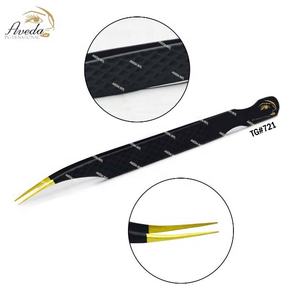 Stainless Steel Eyelash Extension Tweezers Sami Curved Gold Tip Black Color Diamond Grip Eyelash Tweezers Custom Logo - Product Image 3