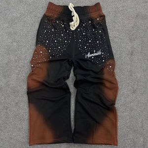 100% coton personnalisé hommes piste Jogging pantalon lavage broderie soleil délavé effet Hip Hop Style Baggy mi strass hommes pantalons - Product Image 4