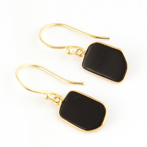 Pendientes de ónix negro con forma de lujo para mujer, aretes hechos a mano, conjunto de bisel chapado en oro de 24k, joyería fina elegante - Product Image 1