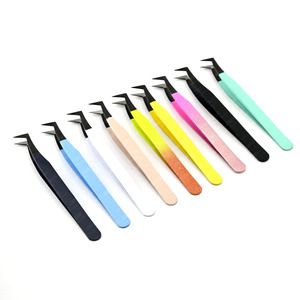 Custom logo volume fan lash tweezer stainless steel boot <b>eyelash</b> extension tweezer ultra fine x lash tweezer 75 DEGREE angle tip - Product Image 6