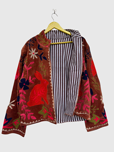 Veste en velours brodée à la main à motifs floraux, manches longues, grande taille, style Prairie Chic, modèle pull-over, pour l'automne - Product Image 4