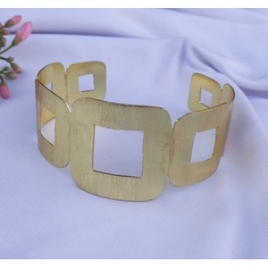 Handmade Classic Gold Plated Brass Cuff Bracelets Geometric Shape Patterned <b>Bangles</b> - Product Image 4