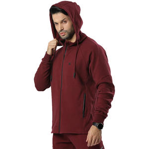 Sweat à capuche zippé bordeaux de qualité supérieure pour homme avec manches raglan logo brodé pantalon de jogging ensemble de survêtement d'hiver de grande taille - Product Image 2