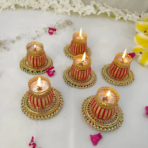 ที่ใส่เทียนทีไลท์ทำมือพร้อมด้วยผ้า Gota, ตกแต่งดิวาลี, ตกแต่งประตูบ้าน, ตกแต่งโต๊ะวางกลางโต๊ะ, โปรดปราน - Product Image 1