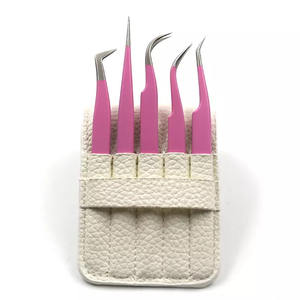 Pincettes roses personnalisées en acier inoxydable, 5 pièces, 45, 75, 90 degrés, Volume des cils et des sourcils, pointe en Fiber - Product Image 6