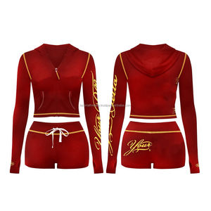 Ensemble personnalisé de veste zippée et short en deux pièces, ensemble de vêtements pour femmes de haute qualité, haut court en deux pièces - Product Image 6