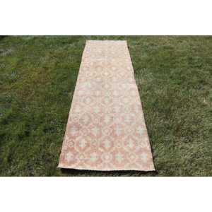 Turkish <b>Runner</b> <b>Rug</b> 2.7x9.4 ft (81x286 cm), Pink Ikat Vintage <b>Rug</b> - Product Image 1