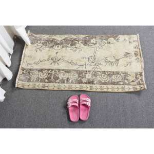 Tapis Vintage en Laine Turque de 2X3,5 Pieds, Patchwork Beige et Marron, Tissage Plat pour Décorations de Salon, Support en Latex - Product Image 5