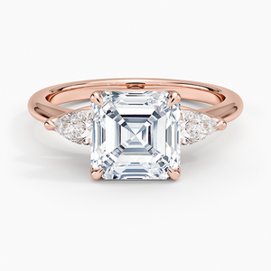 Anillo de Diamantes con Corte Asscher, Cultivados en Laboratorio, con Tres Piedras en Forma de Flor, Oro de 14K y 18K, Piedras Laterales en Forma de Pera, Joyería Fina para Compromiso, Boda o Uso Diario - Product Image 3