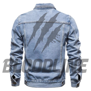 Women's <b>Denim</b> Trucker Jacket Full Sleeve Turn-down Collar Single Breasted Button Closure Washed Solid Blue Autumn <b>Coat</b> - Product Image 6