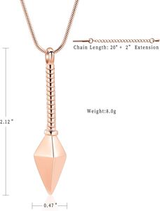 Pendentif en forme de lance en acier à la mode en or rose, collier pour urne de crémation moderne, urne commémorative souvenir taille personnalisée pour hommes et femmes - Product Image 2