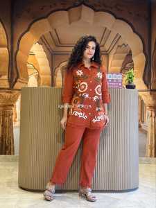 Modest Embroidery Casual Office Wear Women's Plus Size Full Sleeves <b>Suit</b> <b>Pants</b> Indian Coord <b>Pant</b> Cotton Wholesale Cord Set - Product Image 6