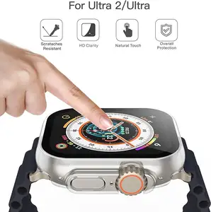 Capa de proteção para Apple Watch Ultra 2 / Ultra, case de vidro temperado compatível com PC rígido, case protetora fina com protetor de tela