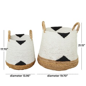 Ensemble de 2 paniers de rangement tissés blancs et naturels avec poignées en corde pour le linge, les jouets, les couvertures et la décoration moderne de la maison en provenance d'Inde - Product Image 2