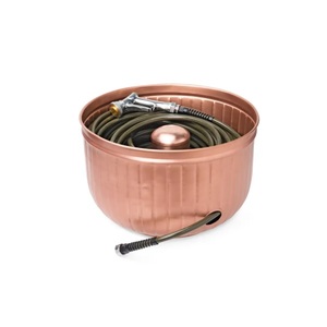 Bol de tuyau d'arrosage en cuivre couleur or rose, design côtelé, pour l'arrosage des plantes à la maison et au jardin, bol décoratif en cuivre pour tuyau d'arrosage de jardin - Product Image 1