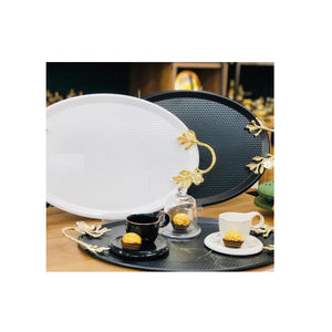 Highest Quality Metal White Serving <b>Tray</b> <b>With</b> Designer <b>Handles</b> Perfect Serving for <b>Tea</b> and Coffee Hotel Accessories - Product Image 3