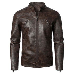 Factory Manufacturer Custom Design Men's <b>Winter</b> <b>Leather</b> <b>Jacket</b> Stand Collar Front Comfortable Street Wear Waterproof Breathable - Product Image 1