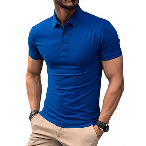 <b>Men's</b> Summer Casual Short Sleeve T-<b>Shirt</b> Solid Color Embroidered Collar for Polo <b>Leopard</b> Pattern Knitted Fabric polo <b>shirts</b> - Product Image 6