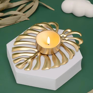 <b>Leaf</b> Style Handmade Ramadan Decorative Metal Tea <b>Light</b> Holder With Intricate Pattern For Creating A Traditional Elegant Ambiance - Product Image 1