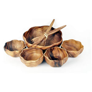 Tazón grande de madera de acacia respetuoso con el medio ambiente de diseño personalizado con 4 tazones pequeños, juego de tazones de madera para mesa de comedor y uso en la cocina - Product Image 1