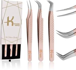 Pinzas de Extensión de Pestañas Rosa Bebé, KHADMI IMPEX, Punta de Fibra, Pinzas Rectas y Curvas para Pestañas de Volumen - Product Image 5