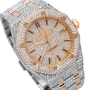 Quartz Crystal Pave Moissanite Iced Out <b>Watch</b> with Glass Dial - Product Image 2