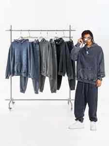 custom Vintage Distressed Hoodie Sweatpants Set for Men | <b>90s</b> Retro <b>Streetwear</b> | Oversized Drop Shoulder hoodie - Product Image 2