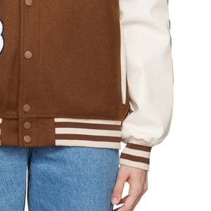 Women's Customizable <b>Brown</b> Color Flower Embroidery Design Varsity Jackets Fashionable Breathable <b>Wool</b> Baseball Jacket Cotton - Product Image 6