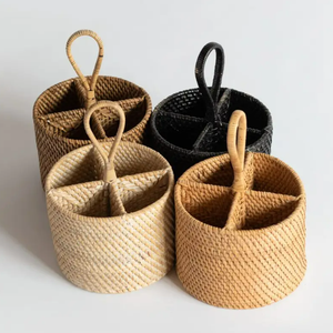 Boîte de rangement décorative en rotin tressé, organiseur d'ustensiles de cuisine et de salle à manger, séparateur 31x21cm, 1 pièce, pour serviettes, fourchettes, cuillères - Product Image 3