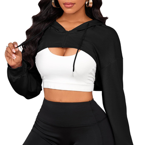 El mejor diseño de las mujeres de manga completa Crop Top Hoodies Oversized Solid Fleece Mujeres Crop Top Hoodie para la venta en línea - Product Image 4