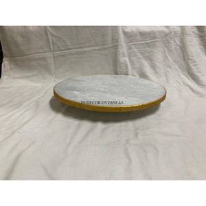 Bandeja de servicio rectangular de mármol blanco enmarcada de diseñador único de metal resistente chapado en oro de la India a un precio impresionante - Product Image 5