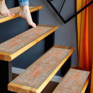Orange Ethnic Step Rug, Bohemian Printed Rug, Modern Entry Rug - Product Image 4