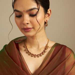 Antique Gold Plated Zinc Alloy <b>Necklace</b> Beaded Chains Religious Diamond Inlaid Floral Numerical Shape Claw Setting for Wedding - Product Image 1