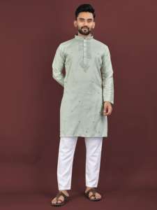 Tissu de soie de qualité supérieure avec broderie Sequance Work mens kurta - Product Image 2