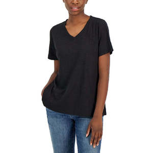 T-Shirt Donna Eileen Fisher XX-Small con Scollo a V e Maniche Corte in Jersey, Traspirante e Aderente, Stile Y2K, Versione Sexy Nera - Product Image 1