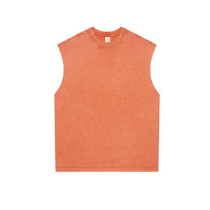 Camiseta sin mangas con cuello redondo transpirable informal de punto teñido con lazo de talla grande de alta demanda ropa de hombre con logotipo bordado personalizado - Product Image 2