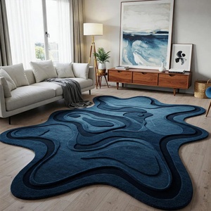 Tapis en Laine Fait Main sur Mesure Bleu Marine Profond de Forme Irrégulière, Tufté à la Main, au Design Abstrait Haut de Gamme pour Chambre d'Enfant et Tapis de Salon - Product Image 1