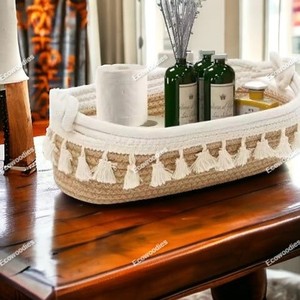 ตะกร้าใส่ของอเนกประสงค์ทำจากผ้าฝ้ายน้ำหนักเบาธรรมชาติใส่ของขวัญสำหรับคริสต์มาสวันเกิดตะกร้าเก็บของกระจุกกระจิก - Product Image 3