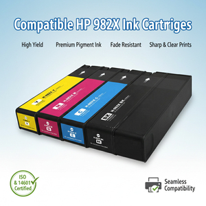 Lot de cartouches d'encre Enlite 982X à haut rendement, compatibles avec les imprimantes HP PageWide Enterprise 765dn, 780dn, 785z, 785f - Product Image 1