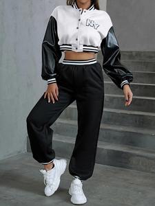 Veste universitaire personnalisée pour femmes Veste de baseball Letterman OEM avec manches en cuir et broderie en chenille - Product Image 5