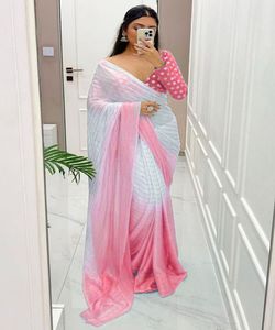 Katan indien Saree dernier concepteur tenue de fête mariage dames femmes porter Georgette soie broderie travail Sari avec chemisier vêtement - Product Image 3